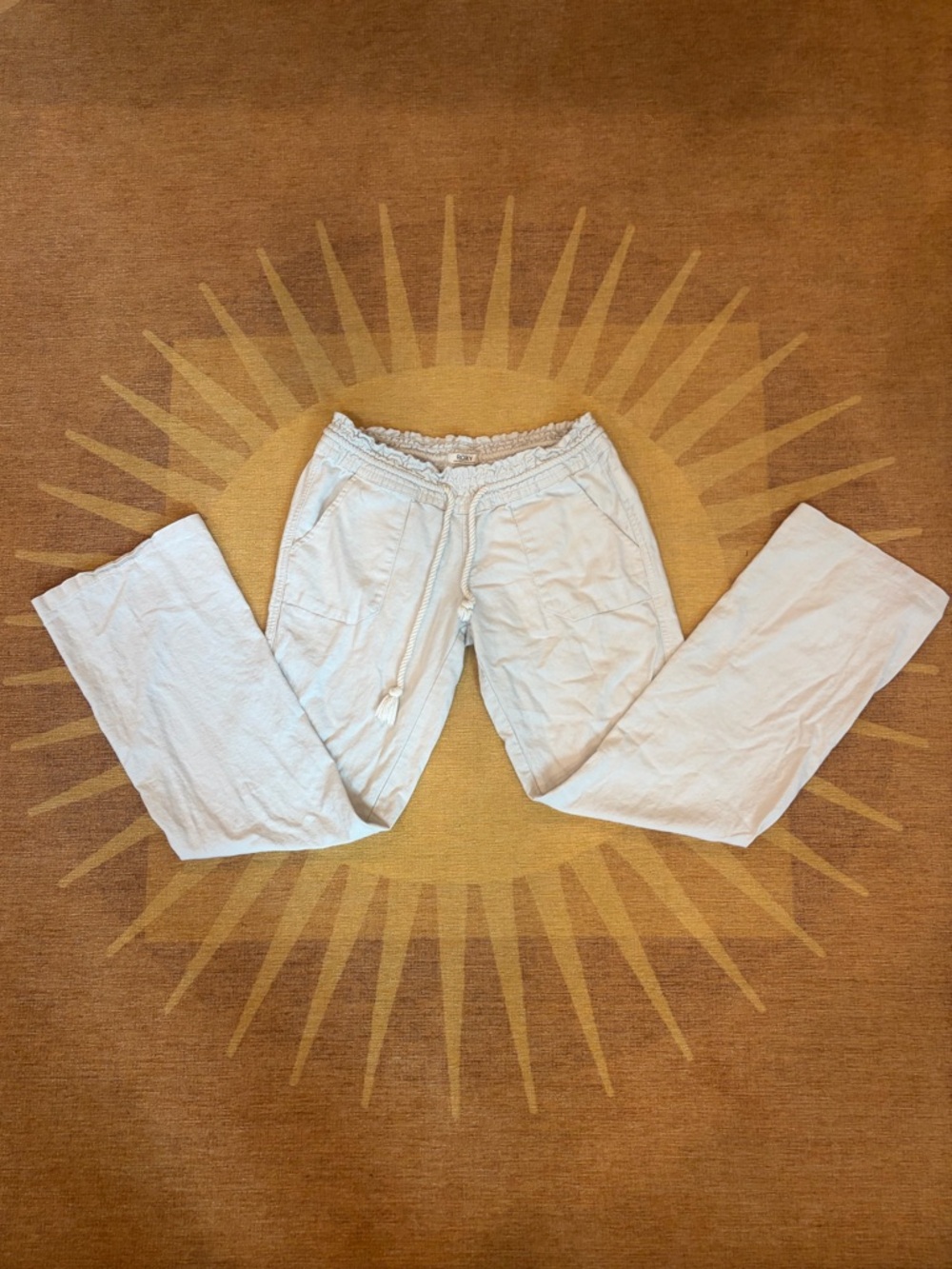 Roxy Light Beige Drawstring Linen Pants
